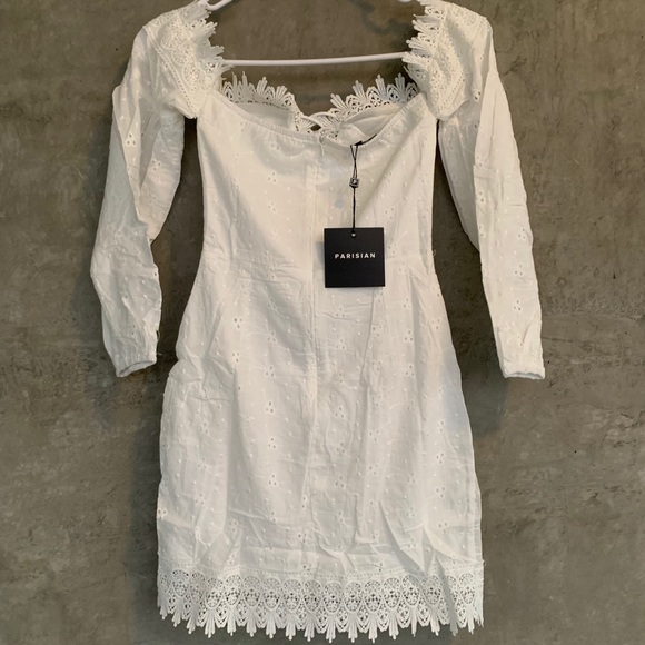 Broderie Lace Tie Up Front Bardot Dress - Picture 9 of 10